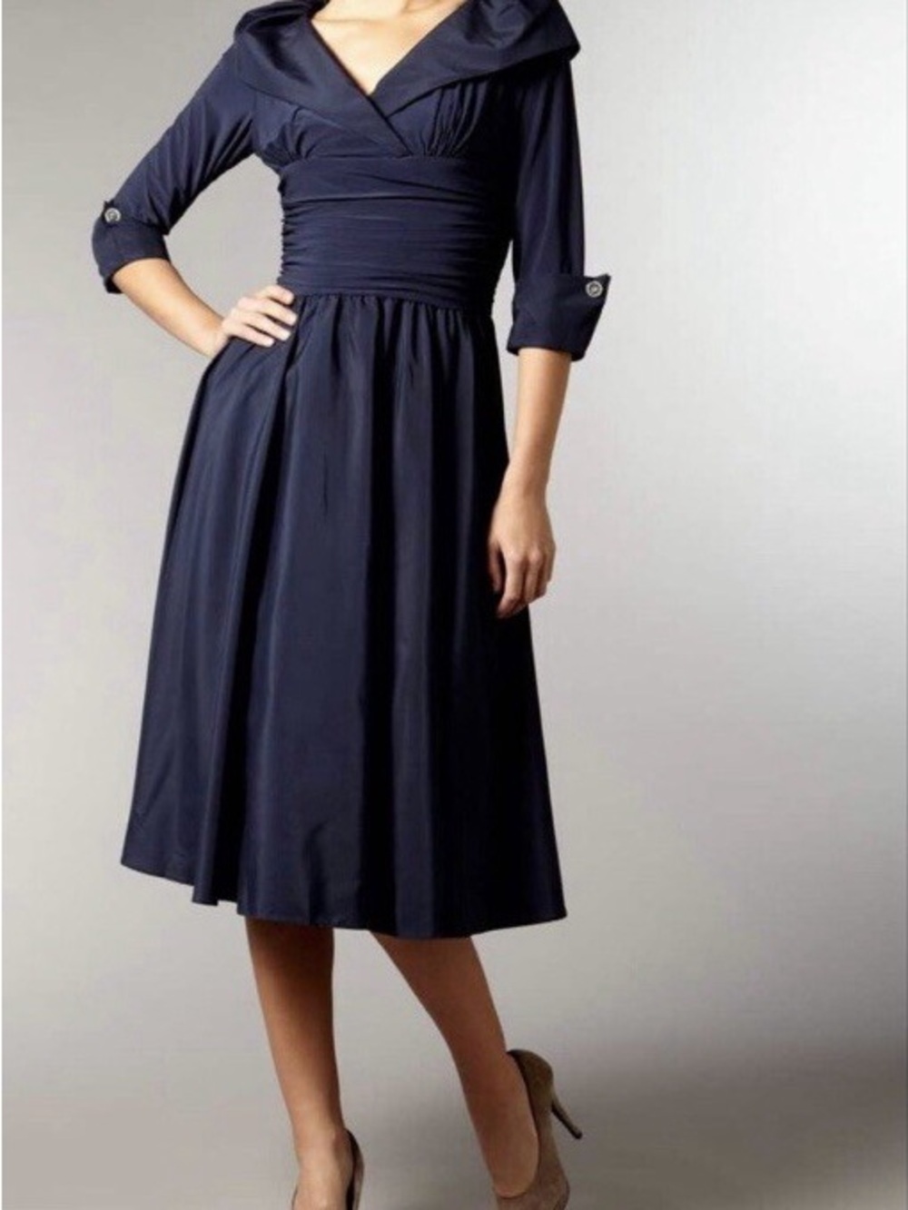 Eliza J Navy Wrap-Detail Midi Dress